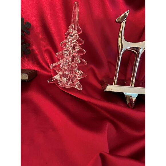 Christmas Stocking Holders, Murano-Style Crystal Tree Figurine 3 Holiday Pieces - Picture 4 of 6